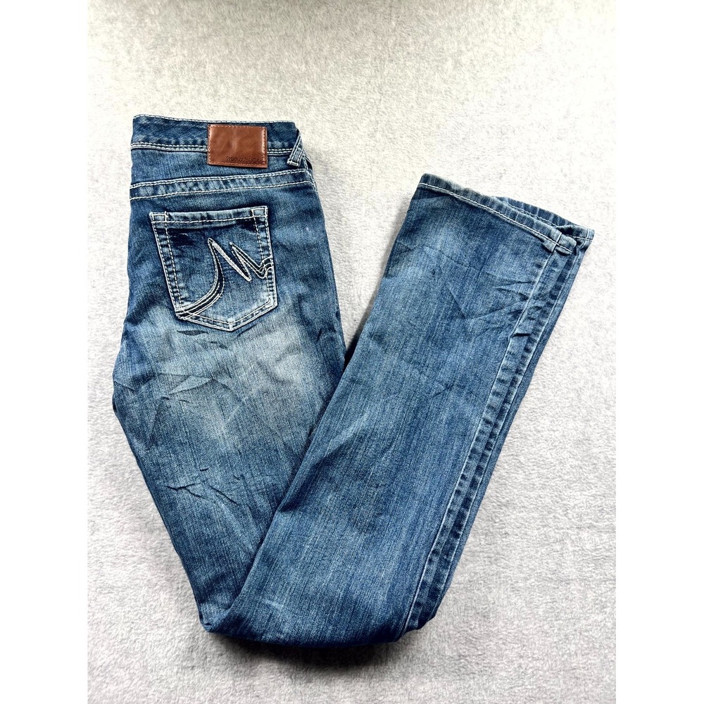 Maurices Jeans Womens 7/8 Long Blue Denim Stretch Contrast Stitch Straight Leg